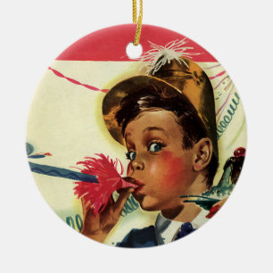 Geburtstagsfeier im Vintage-Stil, Mädchen mit Lärm Keramik Ornament