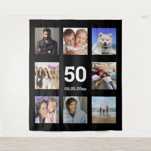 Geburtstagsfeier individuelles Fotocollage schwarz Wandteppich