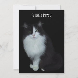 Geburtstagsfeier Katze auf Schwarz einladen Einladung