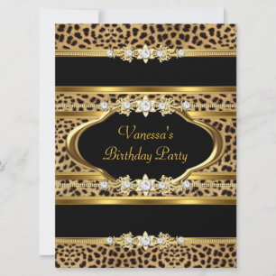 Geburtstagsfeier Leopard Gold Schwarz Einladung