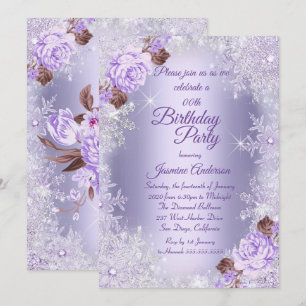 Geburtstagsfeier Lila Floral Winter Wonderland Einladung
