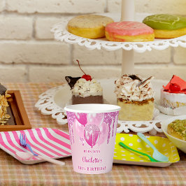 Geburtstagsfeier Mädchen rosa Ballons Name Pappbecher