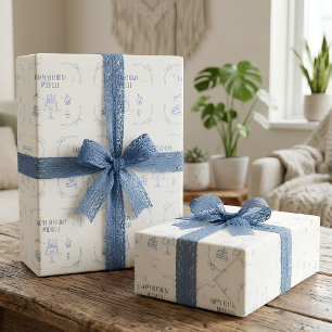 Geburtstagsfeier Minimalistisches Blau Alles Gute Geschenkpapier
