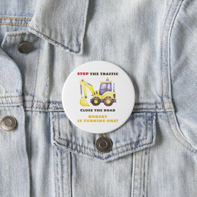 Geburtstagsfeier mit Baulastwagen Bagger Button (Beispiel)
