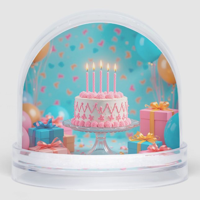 Geburtstagsfeier mit Candlelit Cake Schneekugeln (Vorderseite)