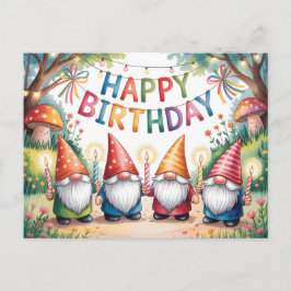 Geburtstagsfeier mit einer Gruppe Gartenzwerge Postkarte