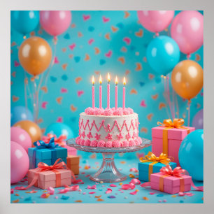 Geburtstagsfeier mit Kerzenkuchen Poster