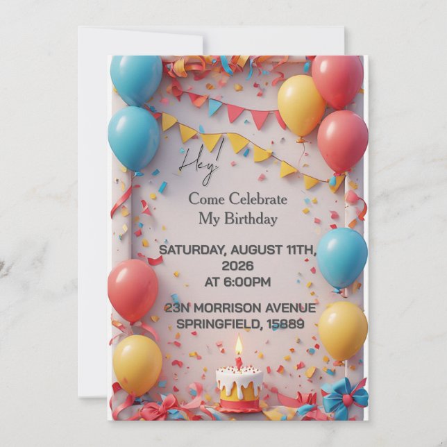 Geburtstagsfeier mit Luftballons Einladung (Vorderseite)