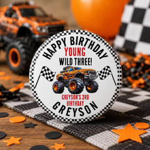 Geburtstagsfeier mit modernen Kinder-Monstertrucks Button