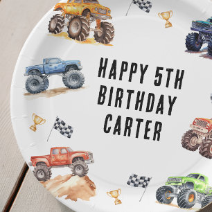 Geburtstagsfeier mit modernen Kinder-Monstertrucks Pappteller