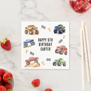 Geburtstagsfeier mit modernen Kinder-Monstertrucks Serviette