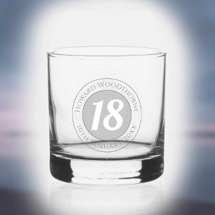 Geburtstagsfeier mit Namen, Alter und Geburtstag Whiskyglas