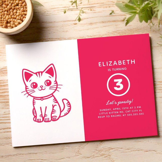 Geburtstagsfeier mit rosa Kätzchen Einladung (Von Creator hochgeladen)