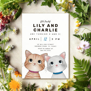 Geburtstagsfeier mit zwei Kätzchen in Siblings Einladung