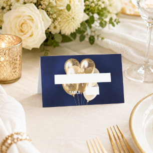 Geburtstagsfeier Navy Blau Goldene Ballons Name Platzkarte