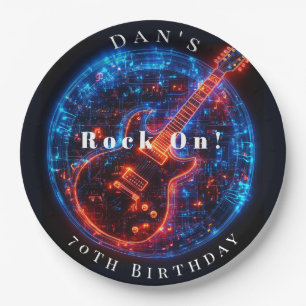 Geburtstagsfeier Neon-Glow Rock-Gitarre  Pappteller