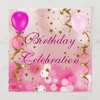 Geburtstagsfeier Pink Gold Stars Ballon Einladung
