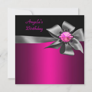 Geburtstagsfeier Pink Grau Schleife Schwarz Pink J Einladung