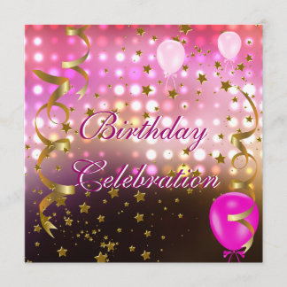 Geburtstagsfeier Pink Lights Gold Stars Einladung