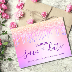 Geburtstagsfeier Regenbogen Glitter Rosa Save-the- Postkarte