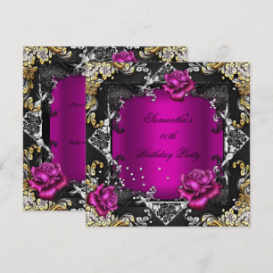 Geburtstagsfeier Reiche Pink-Roségold-Silber-Schwa Einladung