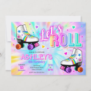 Geburtstagsfeier Rollschuhlaufen Tie Dye Neon Glow Einladung