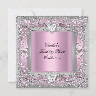 Geburtstagsfeier Rosa Silber Diamant Einladung