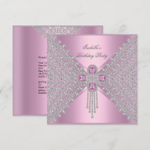 Geburtstagsfeier Rosa Silber Weiß Diamant Einladung