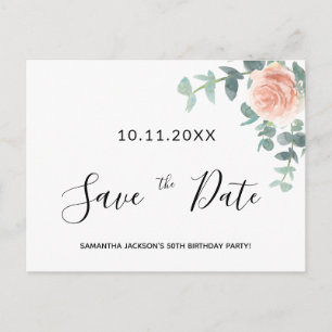 Geburtstagsfeier Roségold Blumen Save-the-Date Postkarte