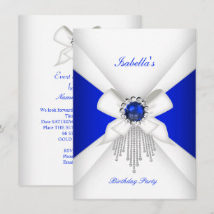 Geburtstagsfeier Royal Blau Weiß Diamant Perle Einladung