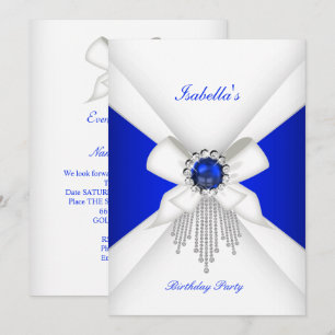 Geburtstagsfeier Royal Blau Weiß Diamant Perle Einladung
