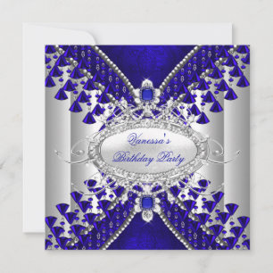 Geburtstagsfeier Royal Blau Weiße Diamant Perlen B Einladung