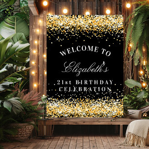 Geburtstagsfeier Schwarz Gold Glitter Funkeln Will Poster