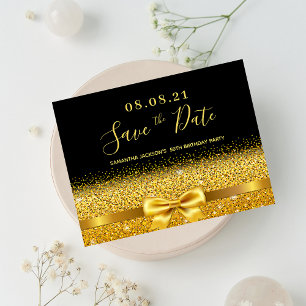 Geburtstagsfeier Schwarz Gold Glitter Save the Dat Postkarte