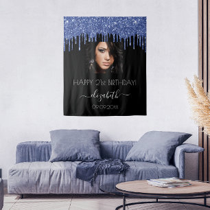 Geburtstagsfeier schwarze blaue Glittertropfen Fot Wandteppich