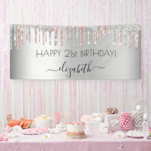 Geburtstagsfeier silber roségold glitzernder rosa  banner