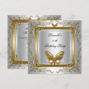 Geburtstagsfeier Silber Weiß Gold Schmetterling Einladung