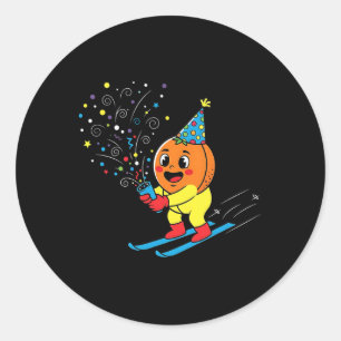Geburtstagsfeier Skiing Orange Party Konfetti auf Runder Aufkleber