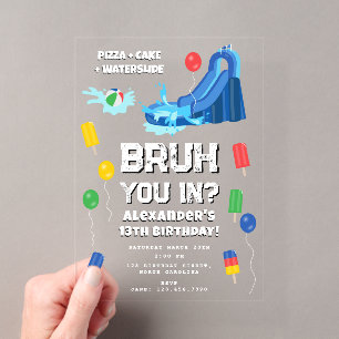 Geburtstagsfeier-Teenager-Wasserrutsche für Bruh B Acryleinladungen