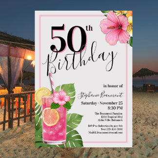 Geburtstagsfeier Tropical Cocktail Flower 50. Gebu Einladung