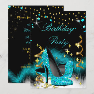 Geburtstagsfeier Türkisblaue High Heels Funkeln Einladung
