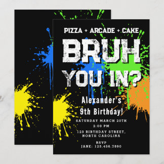 Geburtstagsfeier von Bruh Boy Neon-Graffiti-Teenag Einladung