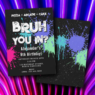 Geburtstagsfeier von Bruh Boy Neon-Graffiti-Teenag Einladung