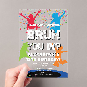 Geburtstagsfeier von Bruh Boy Teenager Springen Tr Acryleinladungen