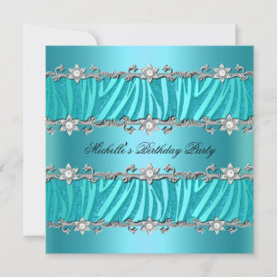 Geburtstagsfeier Wild Teal Zebra Diamant Einladung