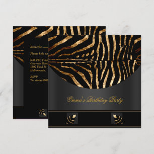 Geburtstagsfeier Zebra Schwarz Gold Afrika Wild 2 Einladung