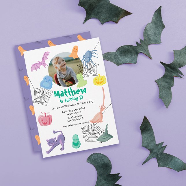 Geburtstagsfeier zu Halloween Einladung (Halloween-themed birthday party invitation, customizable with photo, name and party details)