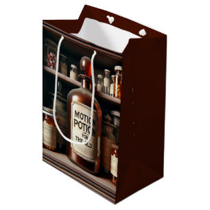 Geburtstagsflasche in einem Arzneimittelkabinett Mittlere Geschenktüte