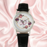 Geburtstagsflorale, weißer geometrischer Bordeaux- Armbanduhr<br><div class="desc">Ein Geschenk oder Sake für einen 50. Geburtstag oder ein beliebiges Alter. Ein eleganter weißer Hintergrund mit einem geometrischen Rahmen in Imitaten. Die Einrichtung besteht aus dunklen, lila und bordeauxfarbenen Blume, Rose und Boho-Federn. Vorlagen für einen Namen, Alter und Datum. Geburtsdatum oder Geburtsdatum des Party. Der Name ist mit handgeschriebenem...</div>