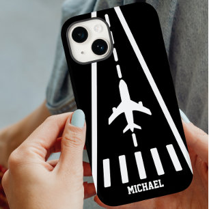 Geburtstagsflugzeug Landebahn Schwarz und Weiß iPhone 14 Hülle